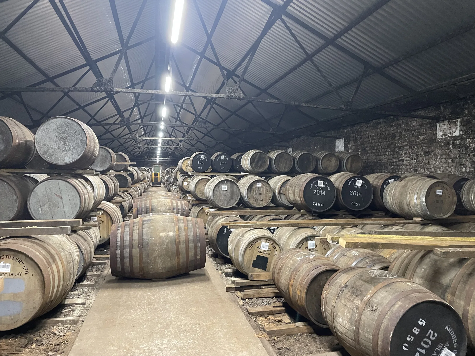 Whisky casks in the Ardbeg warehouse, Isle of Islay
