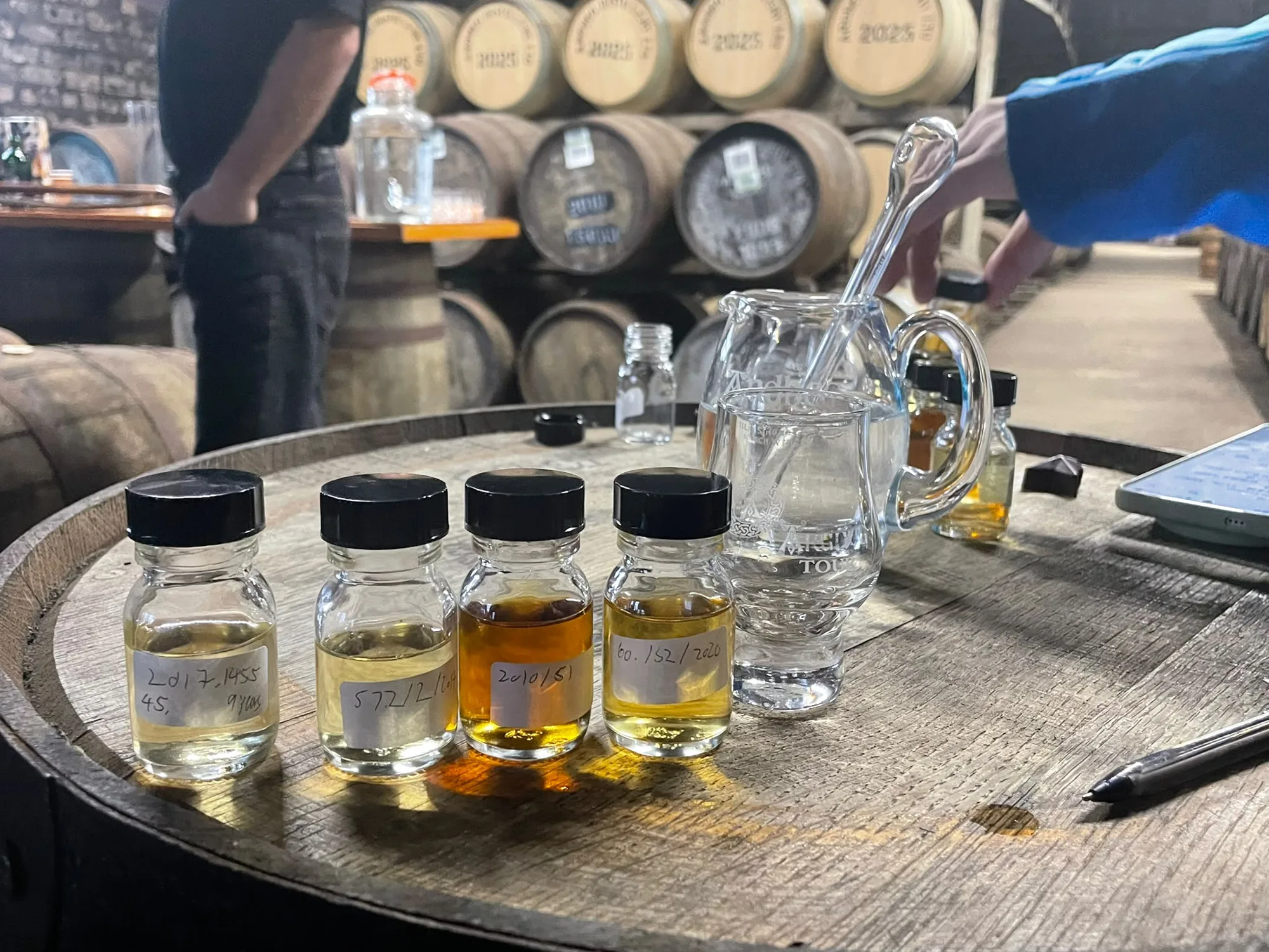 Cask samples at an Ardbeg warehouse tasting