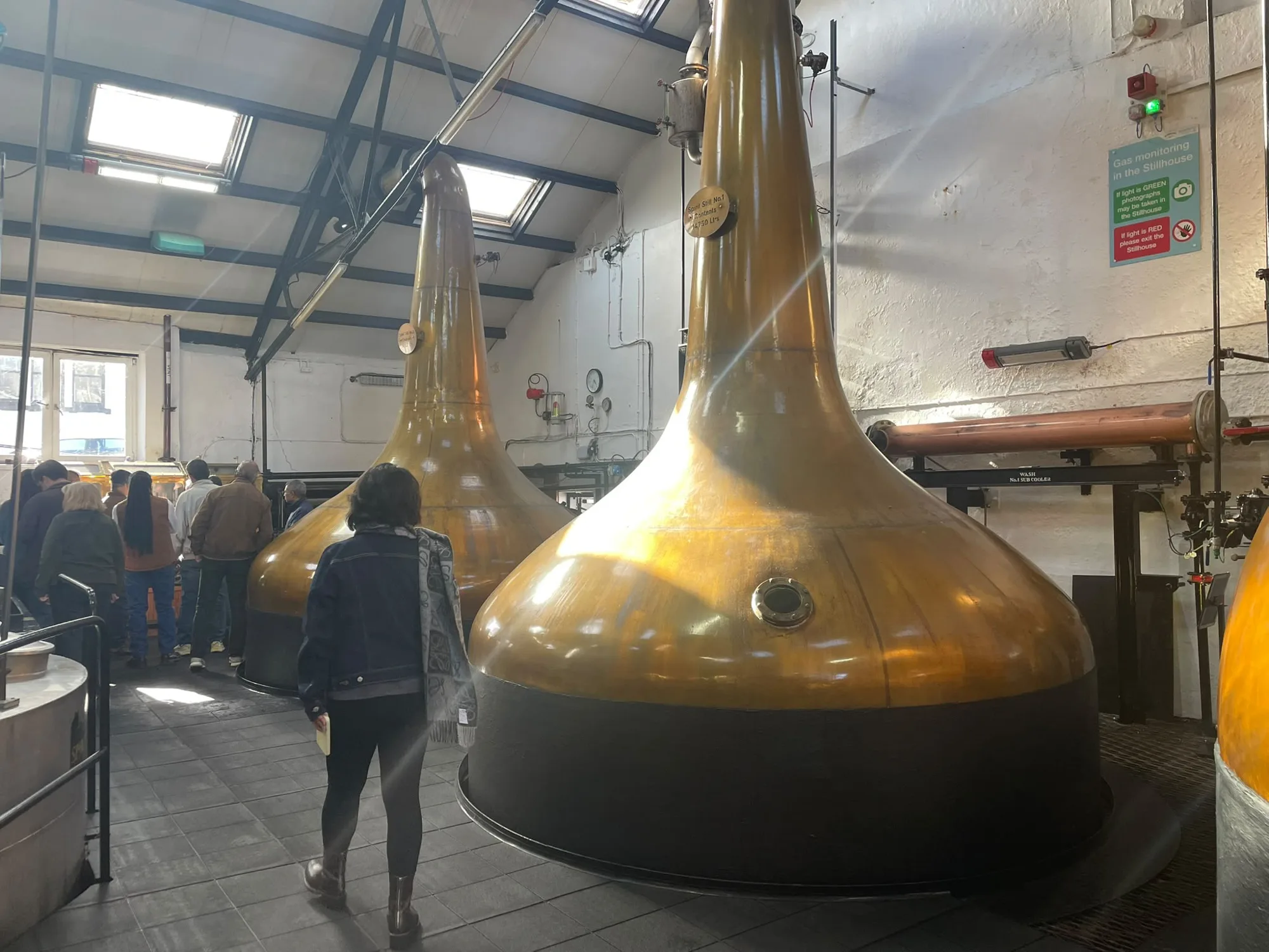 Copper spirit stills at Bowmore Distillery, Islay