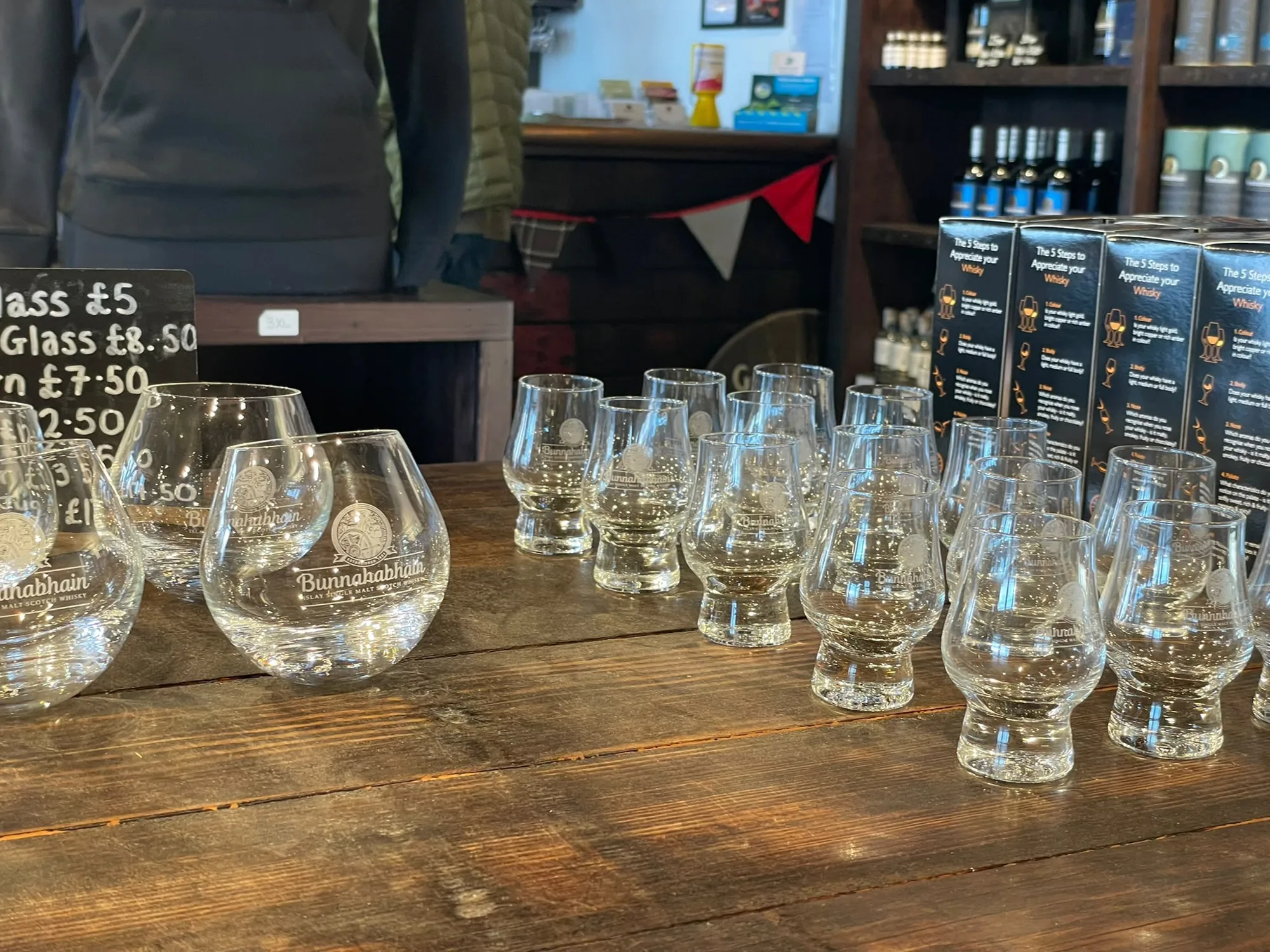 Tasting glasses at Bunnahabhain Distillery, Islay