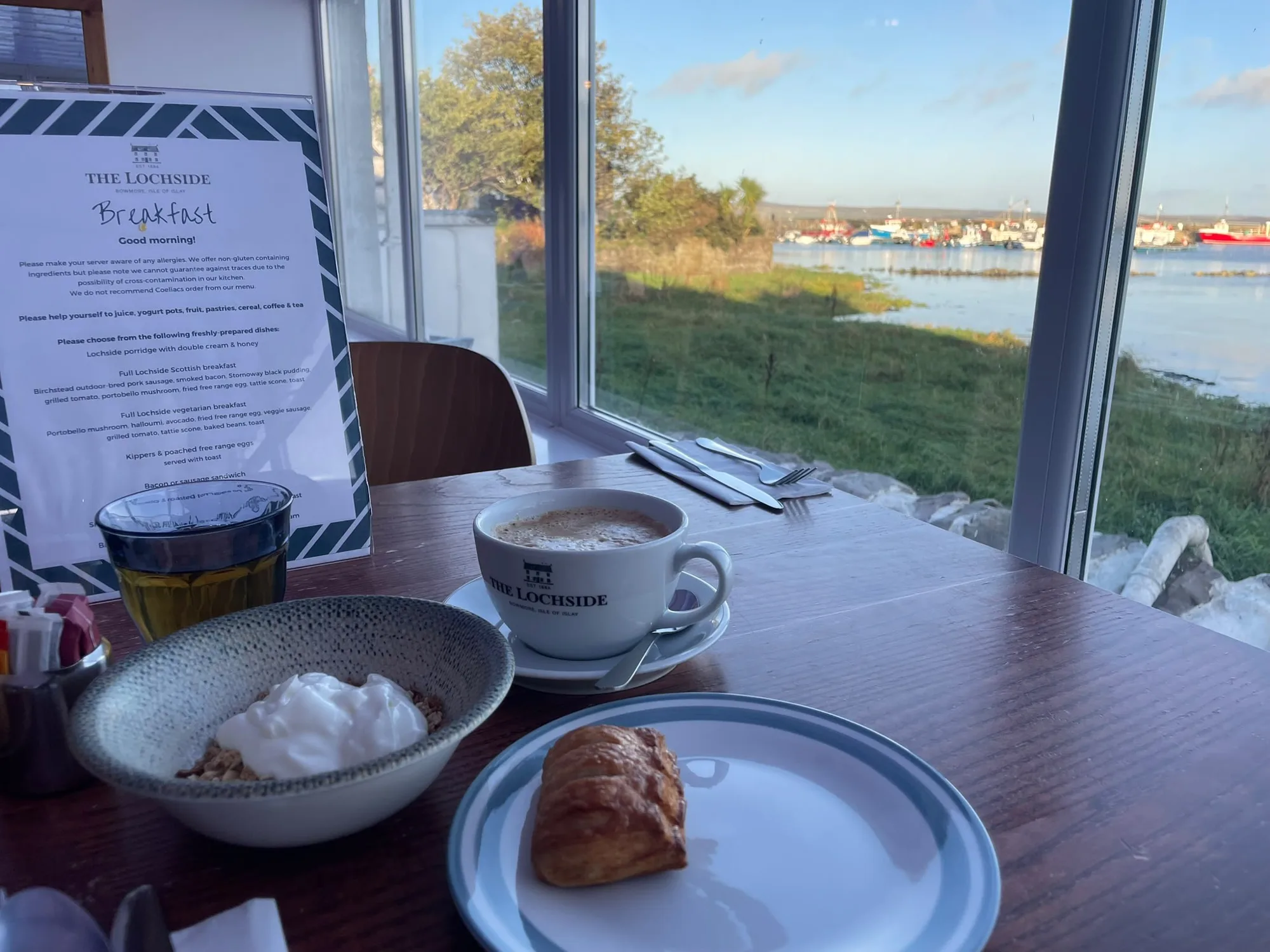 Breakfast with a harbour view at The Lochside Hotel, Bowmore